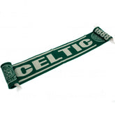 Sleek Choice UK - A green and white jacquard knit scarf with the text ' Celtic ' and the number ' 1888 ' woven in, along with a fringe detail.