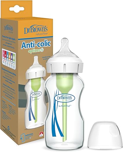 Dr Brown's Options+ Anti-Colic Baby Bottle Glass 270Ml Wide Neck 0m+ - Sleek Choice UK