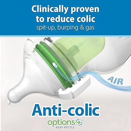 Dr Brown's Options+ Anti-Colic Baby Bottle Glass 270Ml Wide Neck 0m+ - Sleek Choice UK