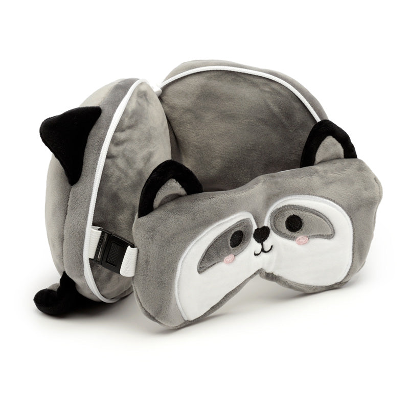 Raccoon Relaxeazzz Plush Round Travel Pillow & Eye Mask Set - Sleek Choice UK