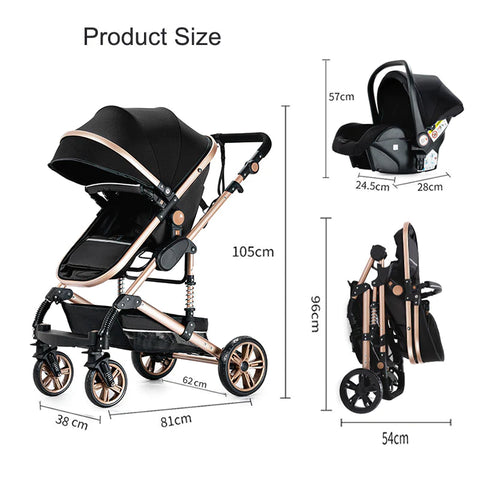 Magic ZC Premium Baby Stroller 3 in 1 Travel System Black Gold - Sleek Choice