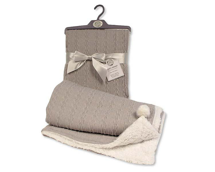 Sheldon Baby Wrap With Pom Poms Grey - Sleek Choice