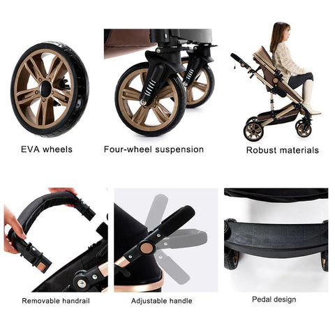 Magic ZC Premium Baby Stroller 3 in 1 Travel System Black Gold - Sleek Choice