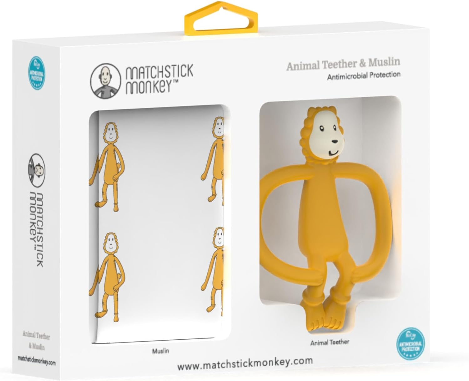 Matchstick Monkey Gift Set Animal Teether & Muslin Lion - Sleek Choice