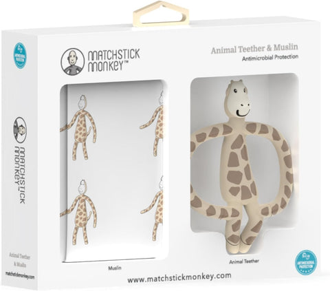 Matchstick Monkey Gift Set Animal Teether & Muslin Giraffe - Sleek Choice