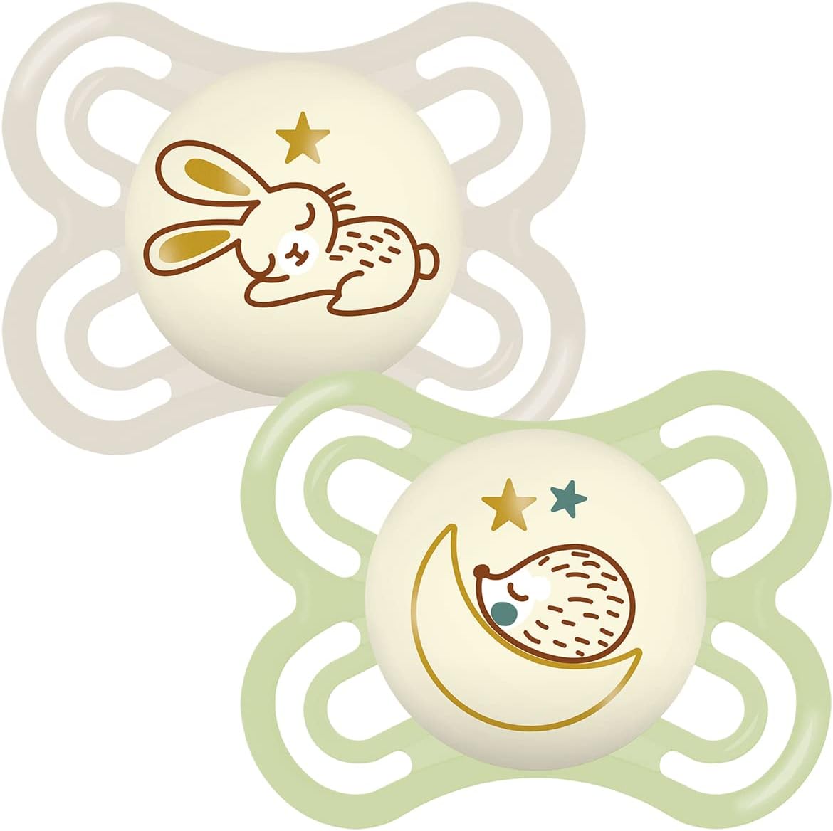 MAM Perfect Night Soothers 0+ Months (Pack of 2) White/Green - Sleek Choice