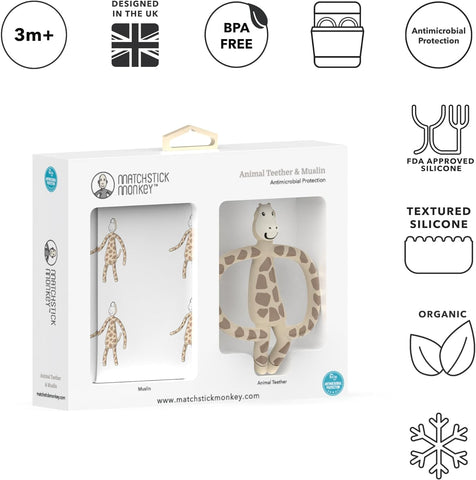 Matchstick Monkey Gift Set Animal Teether & Muslin Giraffe - Sleek Choice