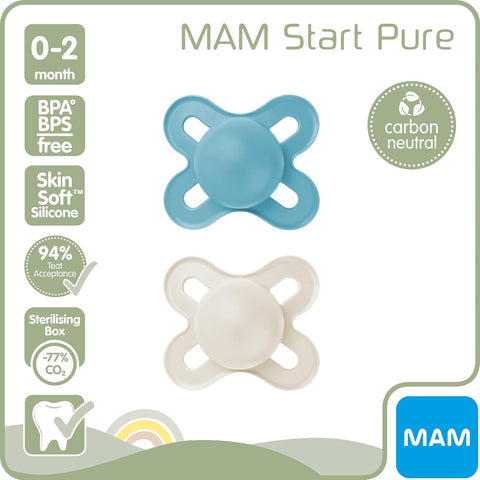 MAM Start Pure Soother 0-2 Months (Set Of 2) Blue/Cream - Sleek Choice