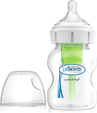 Options+ Anti-Colic Baby Glass Bottle 150ml Wide Neck 0m - Sleek Choice