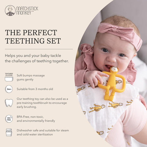 Matchstick Monkey Gift Set Animal Teether & Muslin Lion - Sleek Choice