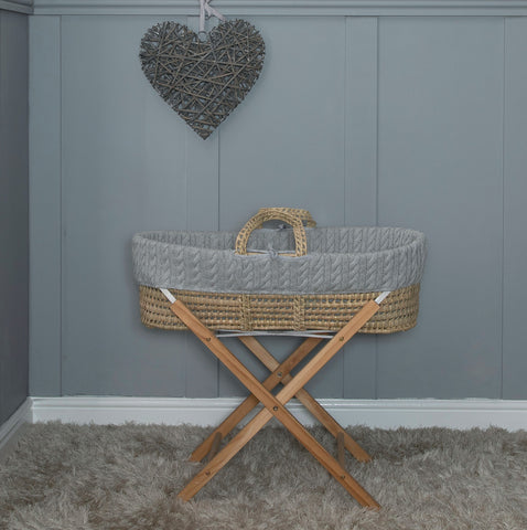 Cuddles Pure Baby Cable Knit Palm Basket and Folding Stand Grey - Sleek Choice