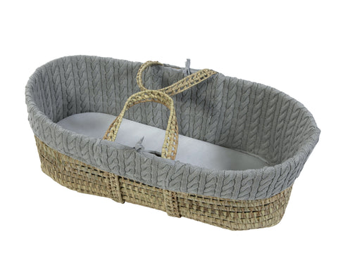 Cuddles Pure Baby Cable Knit Palm Basket and Folding Stand Grey - Sleek Choice