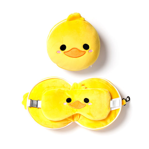 Duck Relaxeazzz Plush Round Travel Pillow & Eye Mask Set