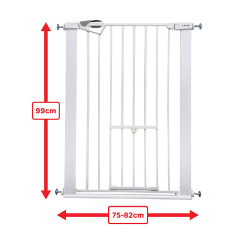 Callowesse Akita Extra Tall Baby & Pet Pressure Fit Door & Stair Safety Gate with Pet Opening | 75-82cm x H99cm - White