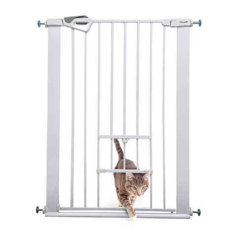 Callowesse Akita Extra Tall Baby & Pet Pressure Fit Door & Stair Safety Gate with Pet Opening | 75-82cm x H99cm - White