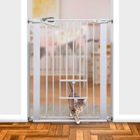 Callowesse Akita Extra Tall Baby & Pet Pressure Fit Door & Stair Safety Gate with Pet Opening | 75-82cm x H99cm - White