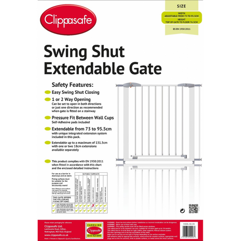 Clippasafe Extendable Swing Shut Gate White - Sleek Choice