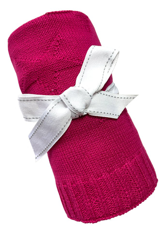 Knitted Blanket Star Jacquard Raspberry - Sleek Choice UK