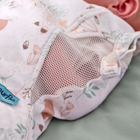 Purflo Swaddle To Sleep Bag 0.5 Tog Storybook Nutmeg Lightweight 0-4M