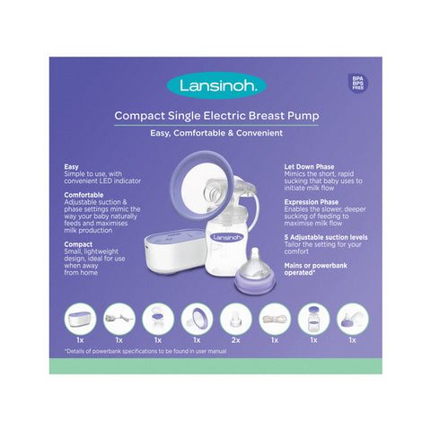 Lansinoh Breast Pump Compact Single Electric - Sleek Choice