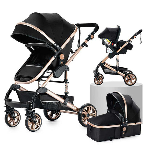 Magic ZC Premium Baby Stroller 3 in 1 Travel System Black Gold - Sleek Choice