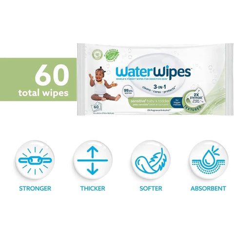 WaterWipes Sensitive Baby & Toddler Textured Wipes 60 pcs