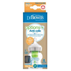 Dr Browns Options+ Anti-Colic Baby Glass Bottle 150ml Wide Neck 0m+