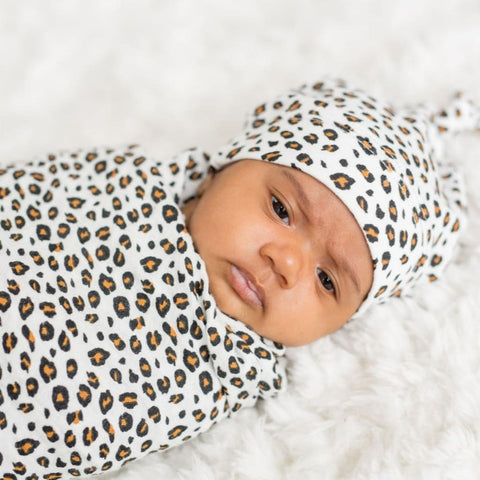 Hello World Newborn Hat & Swaddle Set Leopard