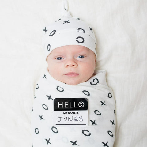 Hello World Newborn Hat & Swaddle Set Hugs & Kisses