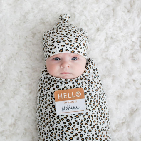 Hello World Newborn Hat & Swaddle Set Leopard