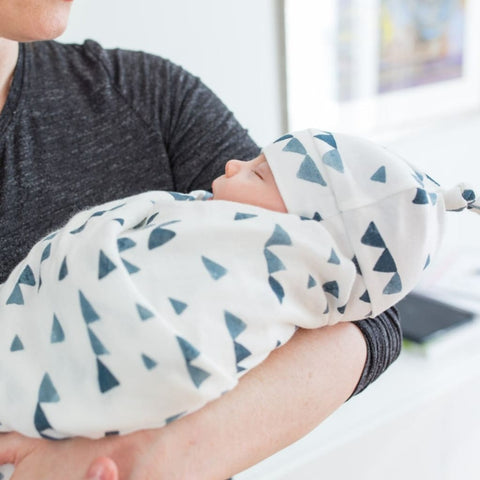 Hello World Newborn Hat & Swaddle Sets - Navy Triangle