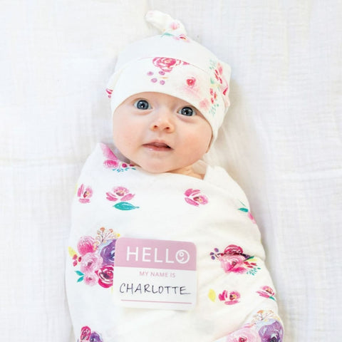 Hello World Newborn Hat & Swaddle Sets - Posies