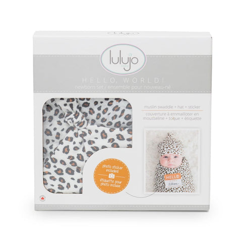 Hello World Newborn Hat & Swaddle Set Leopard