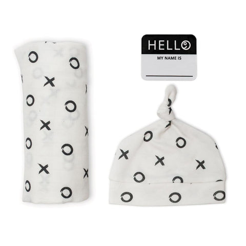 Hello World Newborn Hat & Swaddle Set Hugs & Kisses