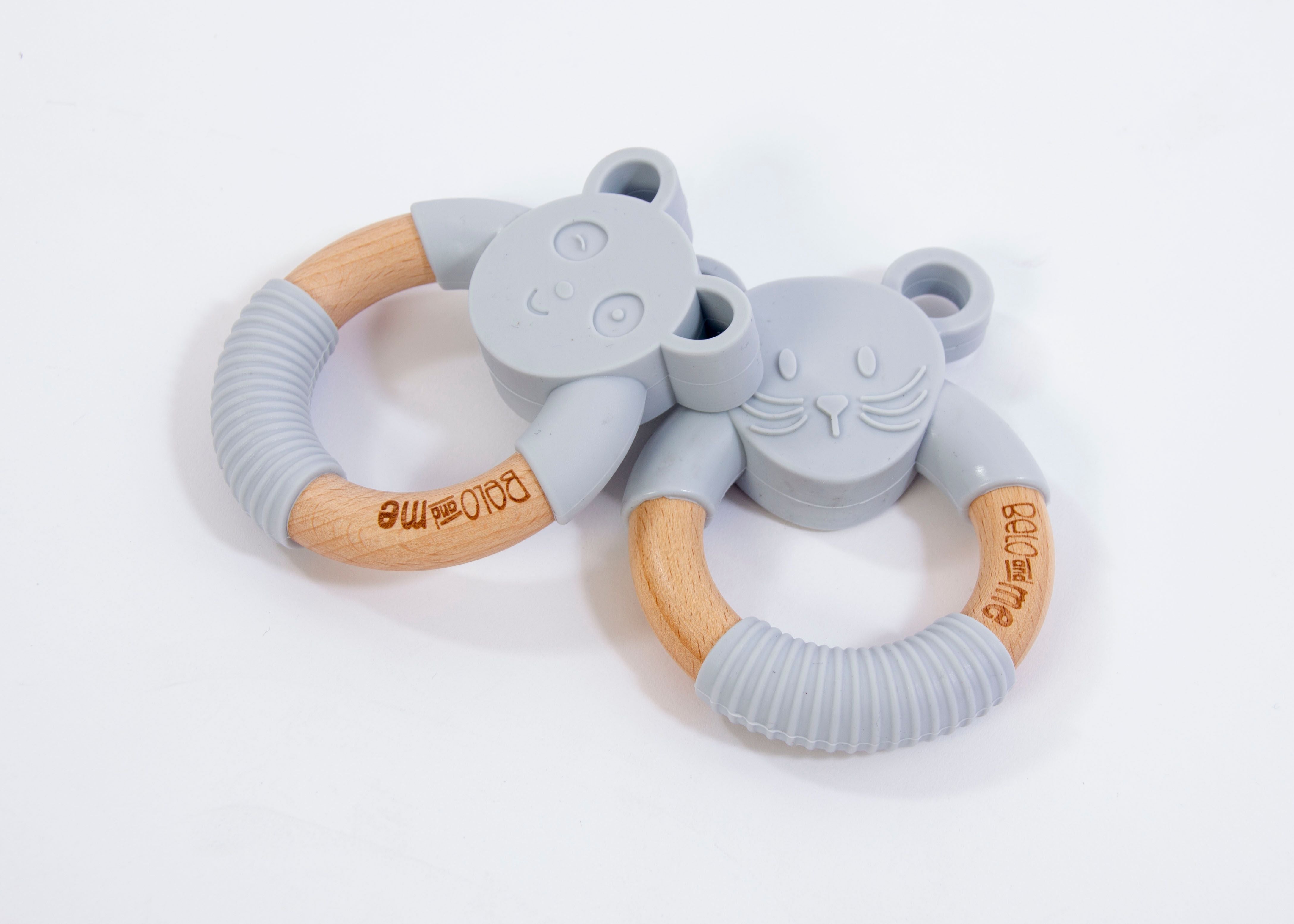 Belo And Me Animal Wood Teether Monty Mouse Blue/Grey - Sleek Choice