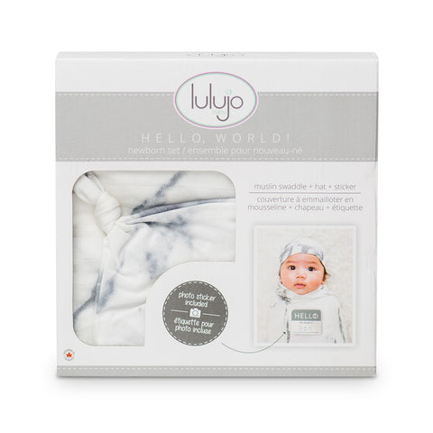 Hello World Newborn Hat & Swaddle Sets -  Marble