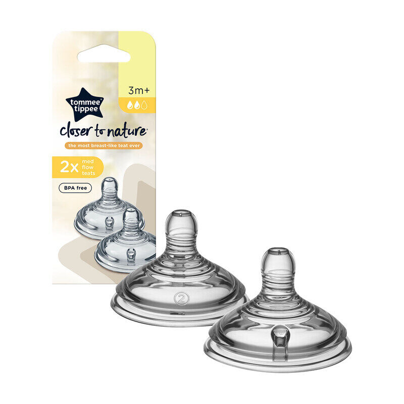 TOMMEE TIPPEE Closer to Nature Bottle Soft Silicone Teats Medium Flow 3m - Sleek Choice