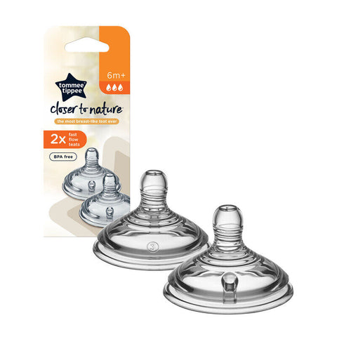 TOMMEE TIPPEE Closer to Nature Bottle Soft Silicone Teats Fast Flow 0m - Sleek Choice